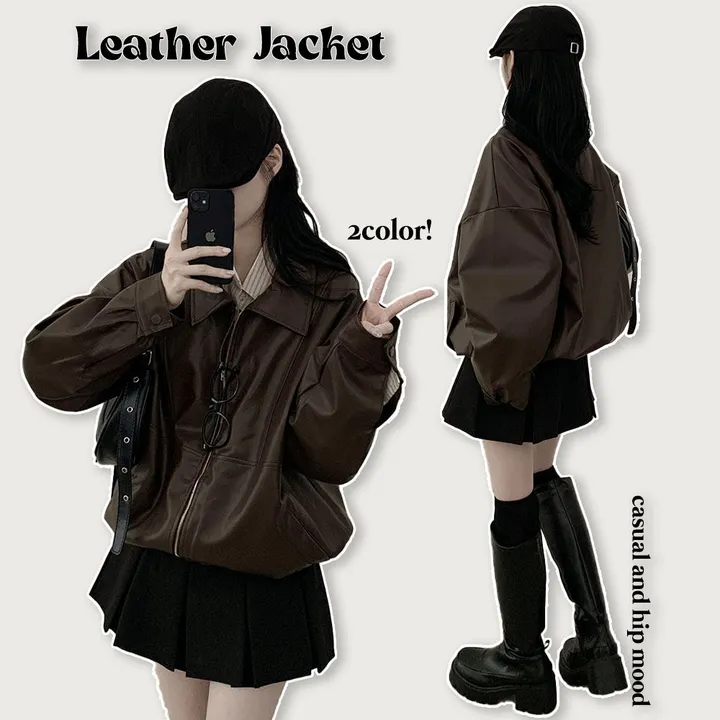 [찐오버핏/고퀄!] 카라 블루종 레더자켓 밴딩 시보리 점퍼 브라운 블랙 상세 이미지 3