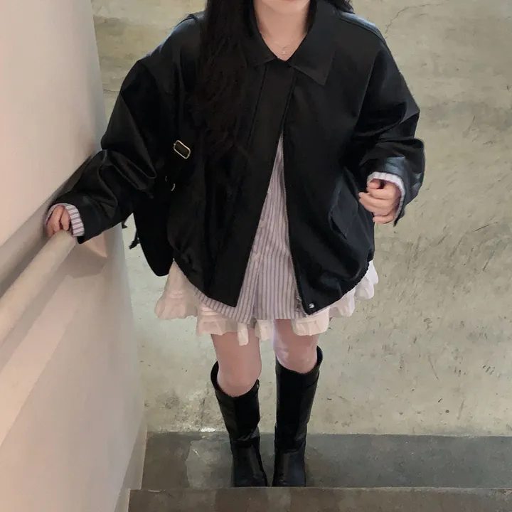 [핵고퀄!/✨주문폭주/후기극찬✨]매트 레더의 정석,오버핏 레더 블루종 자켓 점퍼 상세 이미지 19