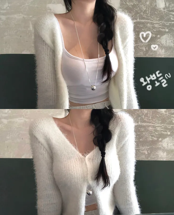 부하지않은! [*왕보들/여리핏] 앙고라 베이비컬러 투버튼 솔잎 가디건-6col 상세 이미지 3