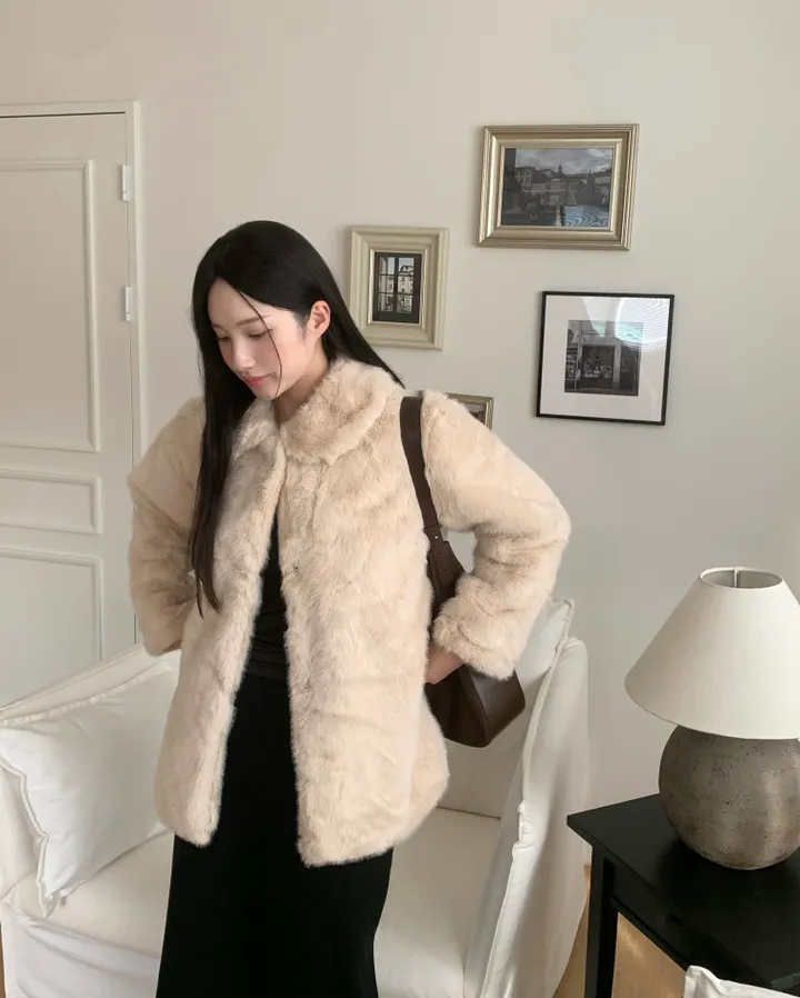 베인 겨울 카라 퍼 자켓 하프코트 싱글자켓 밍크자켓 상세 이미지 9