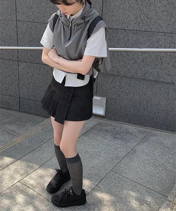 유이 나일론 크롭 후드 베스트 (3color)