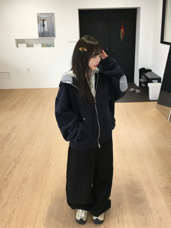 (*주문폭주 입고지연*)(2 color) 체크 패치 투웨이 후드집업 상세 이미지 61
