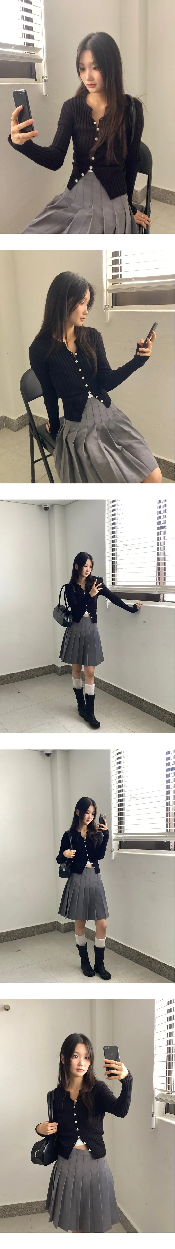[3가지 무드🤎/허리보정핏!] 골지 여리 슬림핏 버튼 니트 가디건 상세 이미지 14