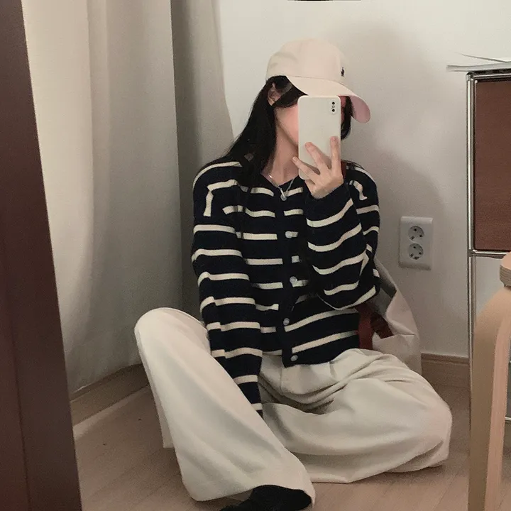 [데일리/꾸안꾸*.*] 파이 스트라이프 단가라 자켓 가디건 상세 이미지 33