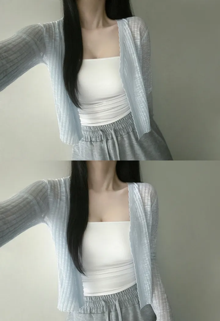[여리보들💕/슥 걸치는]손등 덮는 러빙 텐셜 시스루 루즈핏 크롭 데일리 레이어드 브이넥 가디건 5color 상세 이미지 8