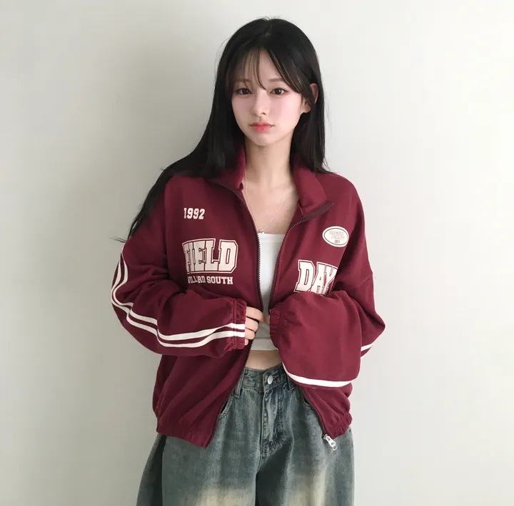 문의폭주!![핏보장🖤/왕오버핏!] 플로어 빈티지 프린팅 레터링 두줄 라인 배색 카라 투웨이 트랙 집업 남녀공용 커플아우터 빅사이즈 상세 이미지 13