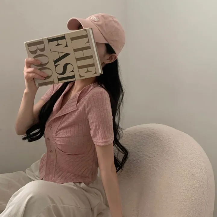 [봄,여름🤍반팔ver.] 보들여리 셔링 골지 카라 단추 반팔니트 가디건,티셔츠 - 5color 상세 이미지 9