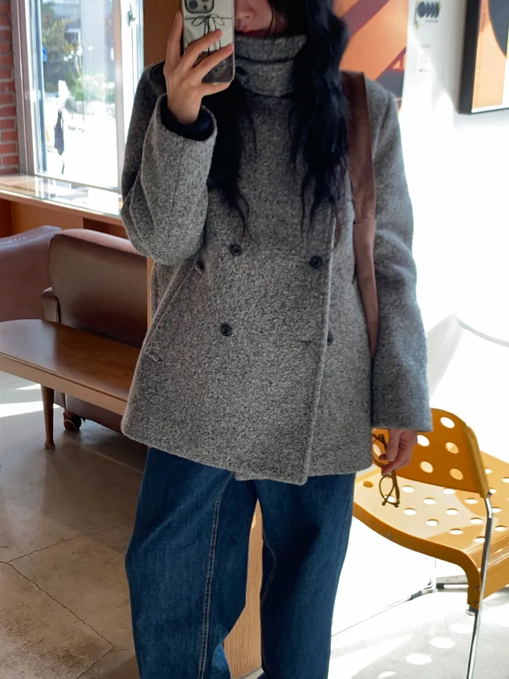 멜드 터틀넥 하프 더블 코트 상세 이미지 25