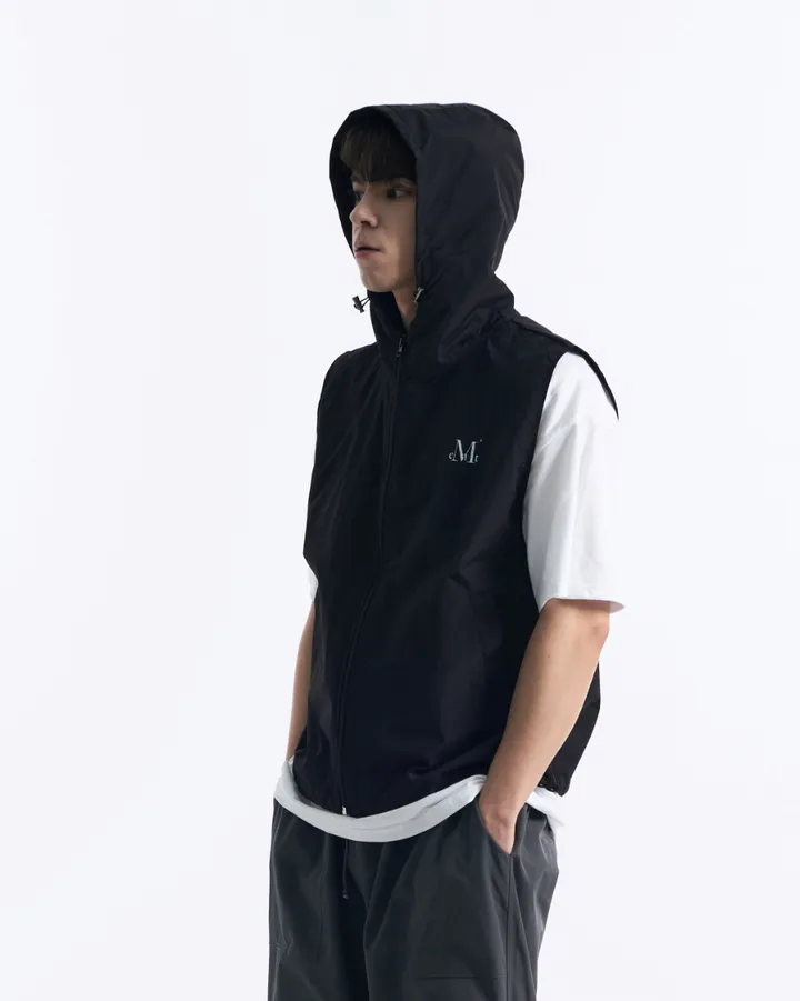 무센트 테크 나일론 후드 베스트 아노락 조끼 (블랙, 차콜) 상세 이미지 1