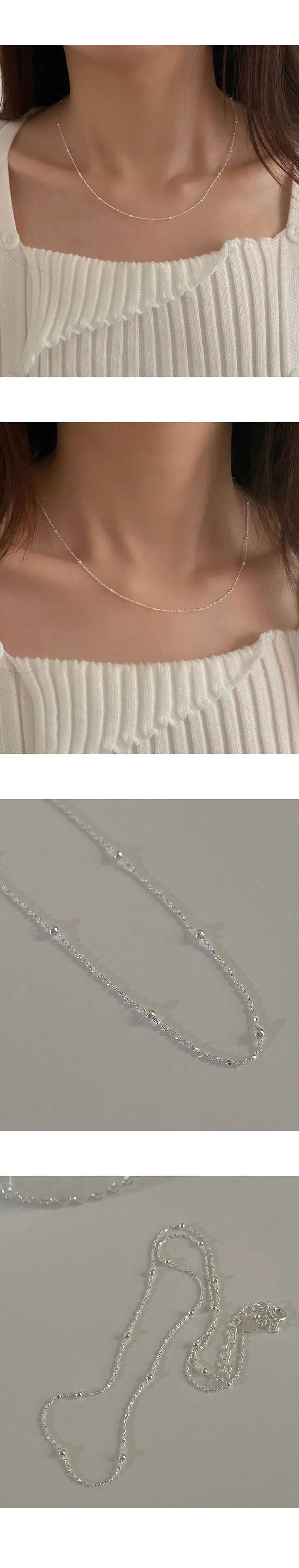 [실버925] 켈리 컷팅 체인 볼 팬던트 롱 초커 레이어드 실버 목걸이 (one color) 상세 이미지 2