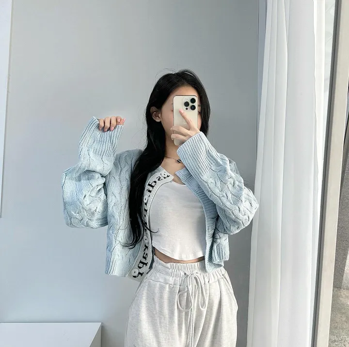 당일배송! *에이블리최저가* 고퀄 레터링 꽈배기 배색 크롭 니트 가디건 6 color 상세 이미지 11