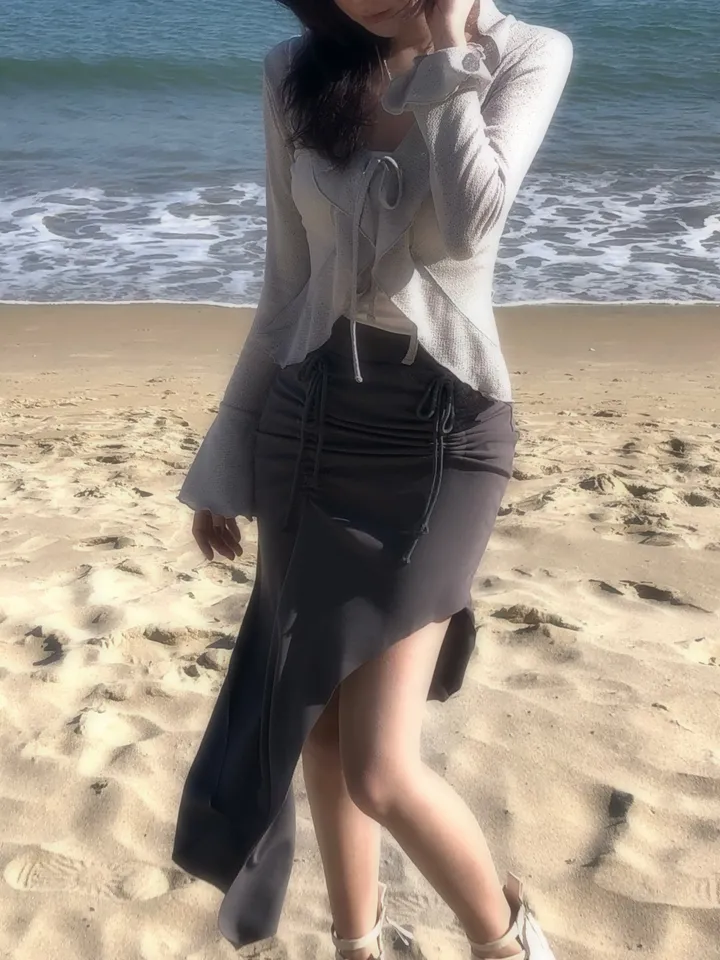 [핀터레스트룩🌿/당일출고🤍] 4color 프릴 레이스 리본 가디건 볼레로 봄옷 발레코어 슬림 세미크롭 시스루 바다 여행룩 벚꽃 상세 이미지 8