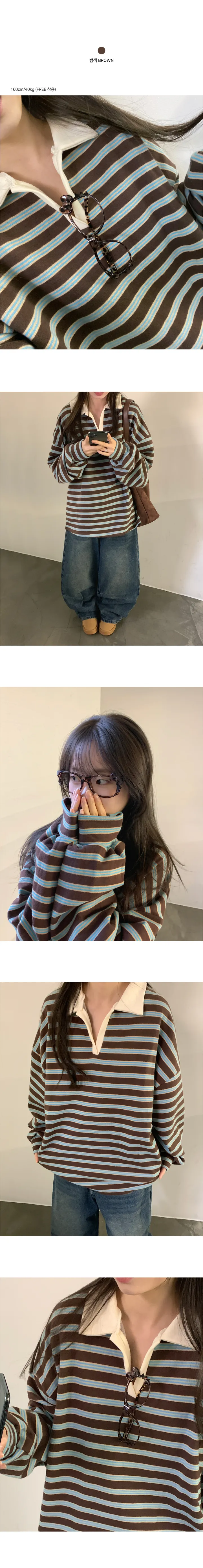 [최저가/포슬기모🧶] 멘슬 럭비 스트라이프 단가라 카라 오버핏 맨투맨 티셔츠 상세 이미지 3