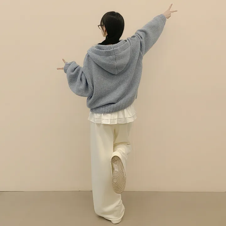 [폭닥~/귀여움🧸] 오버핏 파스텔 도톰 니트 후드가디건 봄신상 빅사이즈 상세 이미지 19
