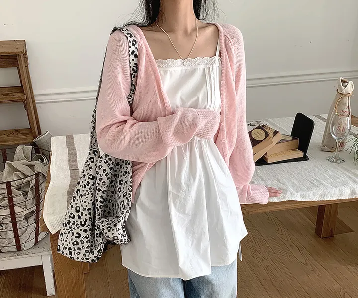 [데일리가디건💗] 데이쥬 팬던트 루즈핏 레이어드 브이넥 니트 가디건 봄 여름 가을 / 벚꽃룩 캠퍼스룩 데일리룩 클래식블랑 상세 이미지 11