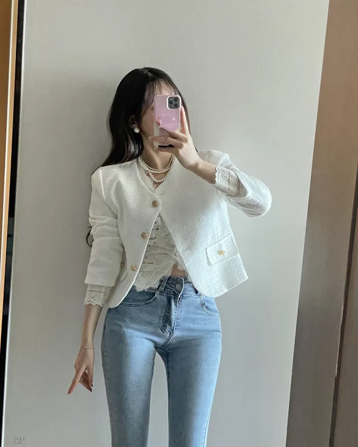 샤르망 노카라 트위드 골드 버튼 자켓 상세 이미지 15
