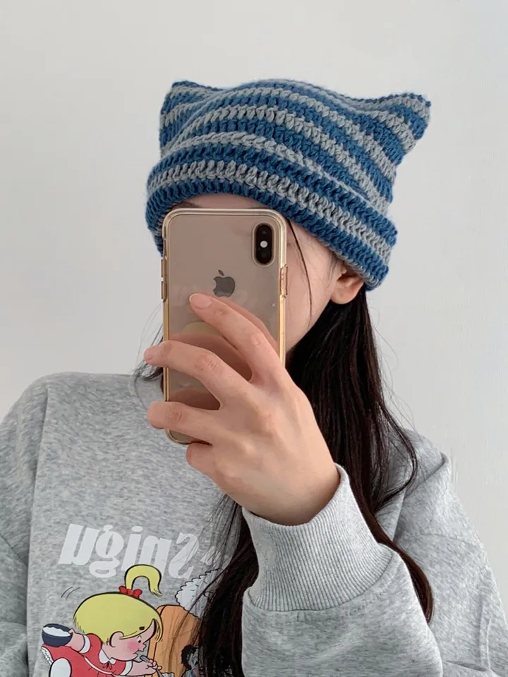 스트라이프 고양이 니트 모자 캣 비니 8color 상세 이미지 9
