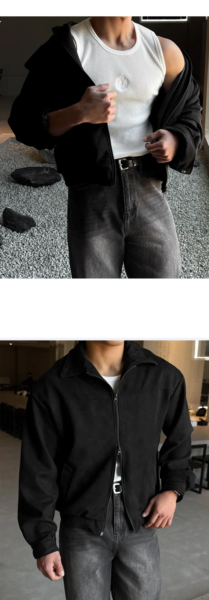 [1+1할인/당일출고] 투웨이 절개 스웨이드 오버핏 크롭 자켓 상세 이미지 24