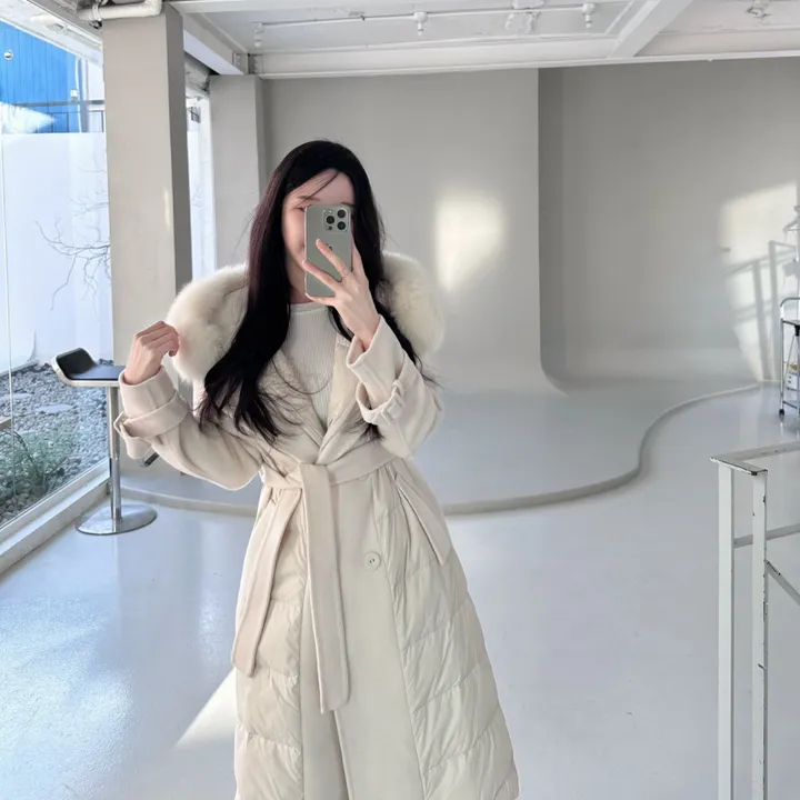 [하이퀄리티] 로로 폭스퍼 구스다운 더블패딩코트 패딩배색코트 후드패딩코트 (수입) 상세 이미지 14