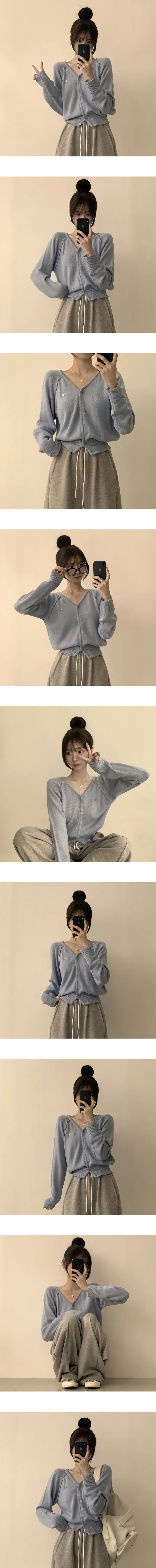 [NEW✨/자신있는추천] 고급진 무드의, 와펜 봄 브이넥 긴팔 데일리 팬던트 루즈핏 베이직 니트 가디건 데일리 아우터 6color 상세 이미지 6