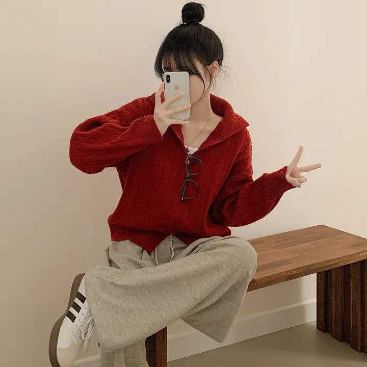 [따뜻!겨울까지~] 투웨이 도톰 케이블 하이넥 꽈배기 오버핏 니트 집업자켓 가디건 상세 이미지 15
