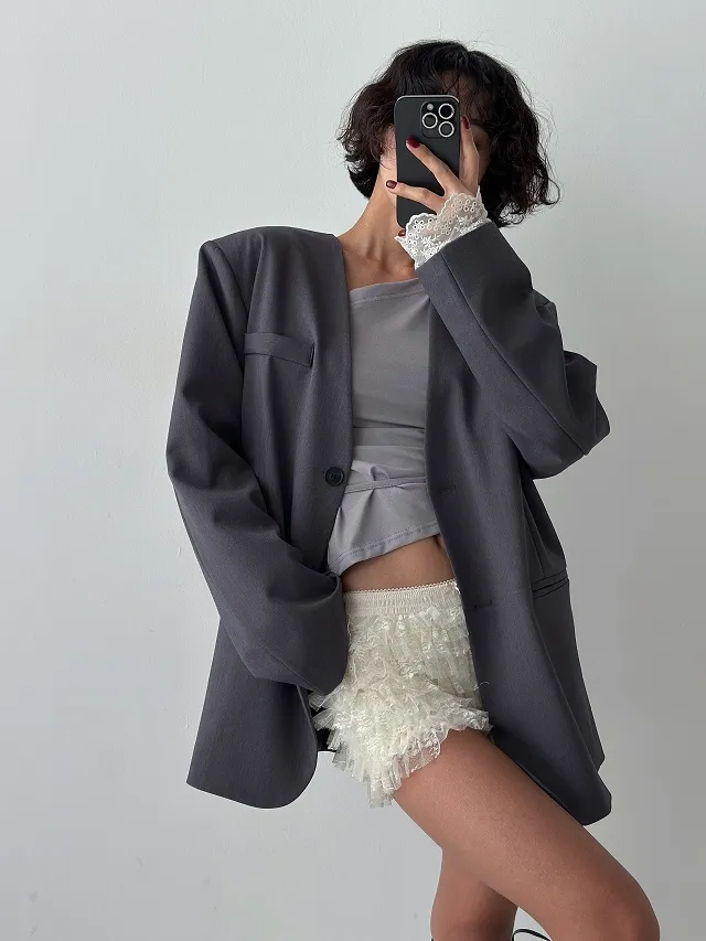 봄자켓 노카라자켓 레이스자켓 봄아우터 오버핏자켓 루즈핏자켓 싱글 가을자켓 상세 이미지 8
