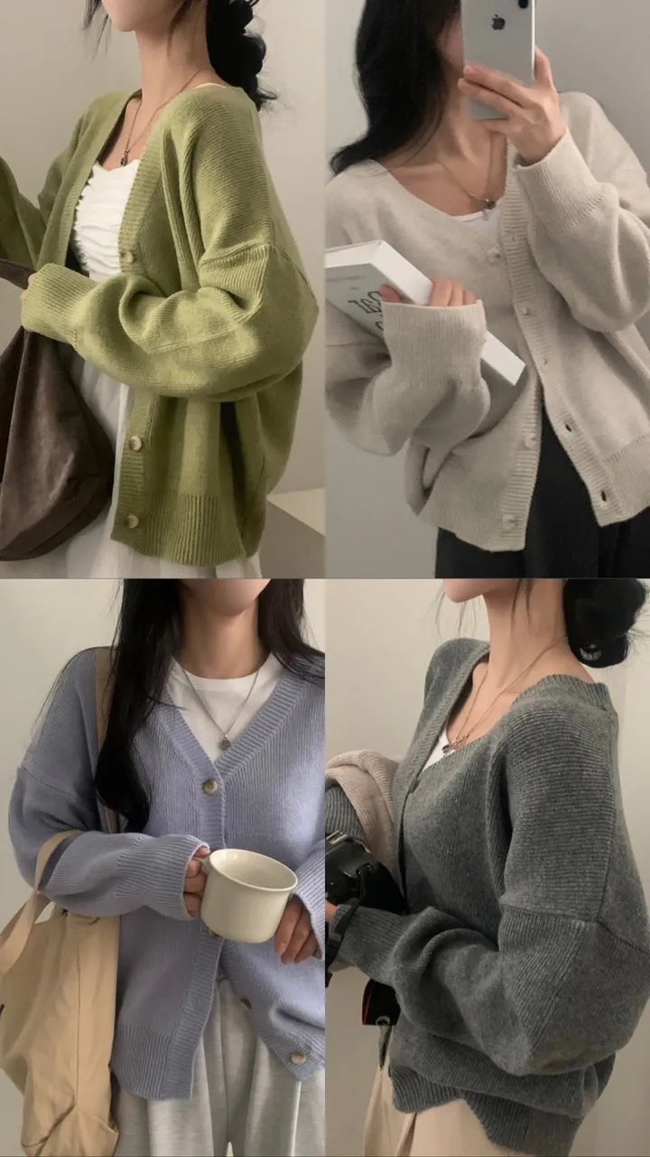 [폭닥/요즘에딱!] 프렘 베이직 브이넥 오버핏 니트가디건 - 8color 상세 이미지 2