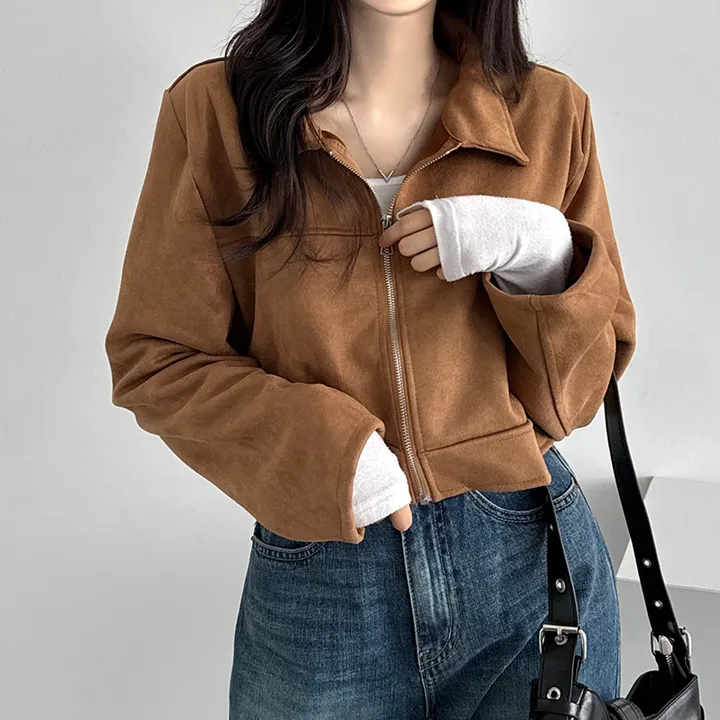 [핵이쁨🤎 *어깨패드O,절개라인* 스웨이드자켓 세무자켓 봄신상] 토너절개카라스웨이드자켓 상세 이미지 4