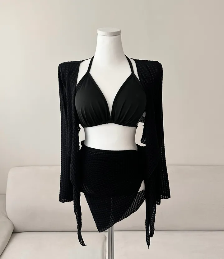 [최저가!!/리얼핏보장/4pcs] 여리 커버업 세트 섹시 글램 비키니 랩 스커트 + 크롭 가디건 수영복 비치웨어 모노키니 휴양지룩 호캉스 바캉스룩 해외여행 청순 분위기 여신 인생샷 상세 이미지 18