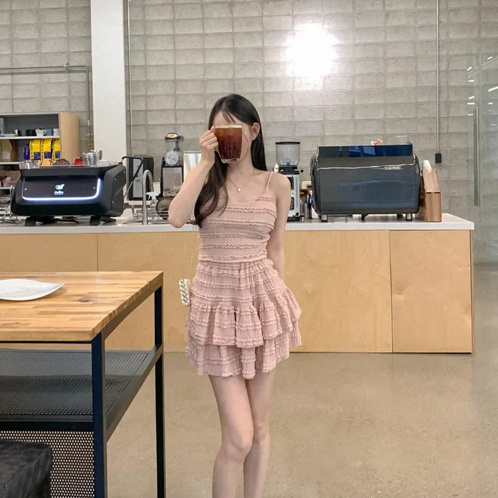 [나시스커트SET/고퀄ෆ러블리] 베링 레이스 프릴 뷔스티에 브이넥 캡 나시 + A라인 밴딩 캉캉 미니 스커트 투피스 세트 데이트룩 여행룩 바캉스룩 꾸안꾸 플리츠 발레코어 상세 이미지 24