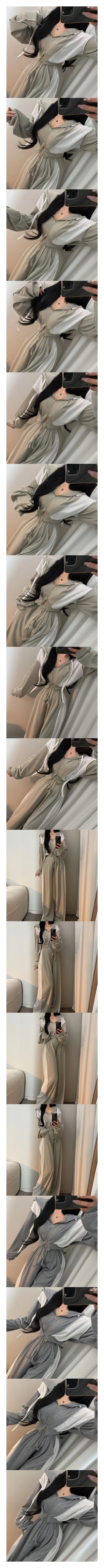 ❤️세트가격할인❤️봄ver 배색 루즈핏 투웨이 크롭 후드집업+하이웨스트 와이드팬츠 골지 트레이닝세트 상세 이미지 4