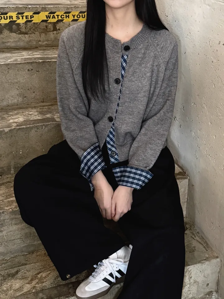 [5color/개강룩] 체크 배색 니트 가디건 상세 이미지 36