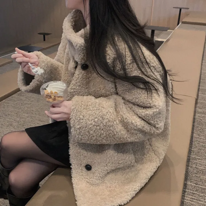 [왕아방핏🤎/주문폭주✨]후회없는 선택,푸들 양털 오버핏 하프 스웨이드 퍼자켓,코트 상세 이미지 27