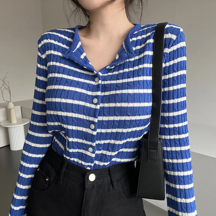 [데일리템💛/쫀쫀스판] 가나다란 리버 스트라이프 단가라 케이블 꽈배기 니트 가디건 4color 상세 이미지 18