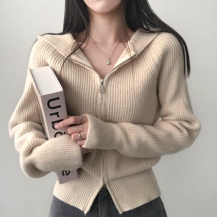 🚚당일출고🚚[부드러움] 허리잘록 여리핏 투웨이 후드 골지니트 집업 상세 이미지 7