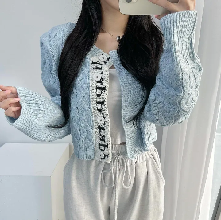 당일배송! *에이블리최저가* 고퀄 레터링 꽈배기 배색 크롭 니트 가디건 6 color 상세 이미지 9