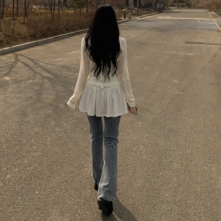 [벚꽃룩🌸/울함유] 펀칭 플라워 물결 크롭 니트 봄 딸기우유 여름가디건 상세 이미지 8