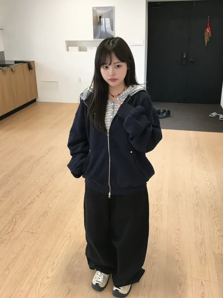 (*주문폭주 입고지연*)(2 color) 체크 패치 투웨이 후드집업 상세 이미지 50