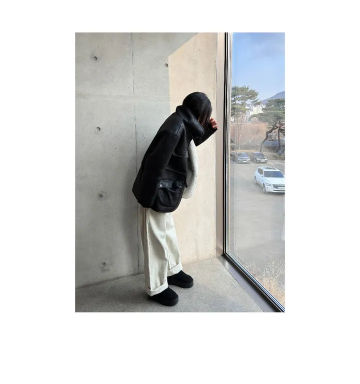 오버핏🖤 레더힙 스트링 무스탕 2Color 상세 이미지 4