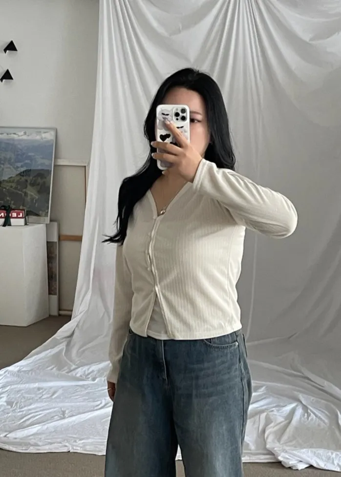 [2사이즈] 색감굿@ 가디건 브이넥 레이어드 여리핏 빅사이즈 크롭 봄옷  통통 베이직 꾸안꾸 상세 이미지 70