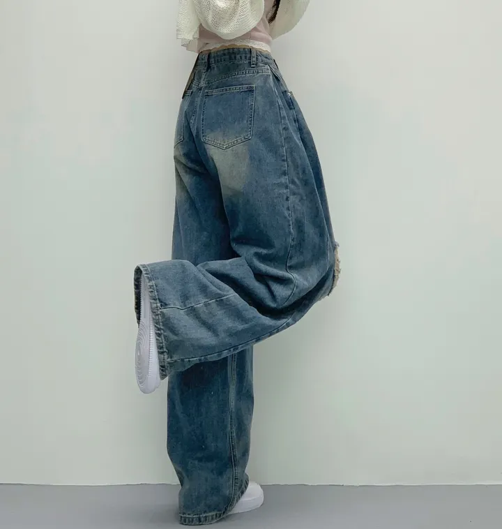 당일🚀[숏,롱/~XL/찐인생바지] 슬릿 찢청 폴딩 빈티지워싱 벌룬핏 옆핀턱 와이드팬츠 무릎트임 데님 청바지 기장선택 빅사이즈까지 오버핏팬츠 여름청바지 상세 이미지 27