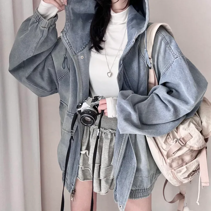 [빅사이즈*-*/투웨이지퍼] 여리아방핏! 가을 빈티지 데님 후드 집업 청자켓 상세 이미지 9