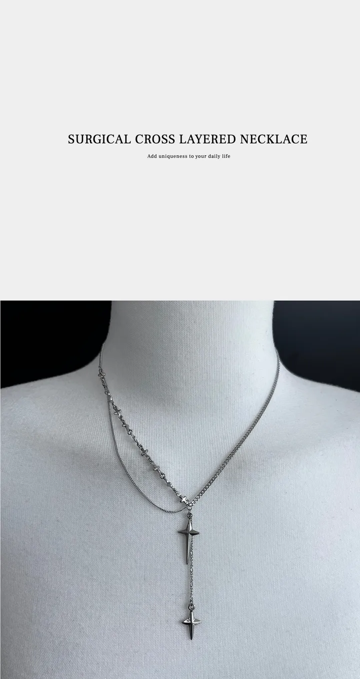 surgical cross layered necklace 상세 이미지 2