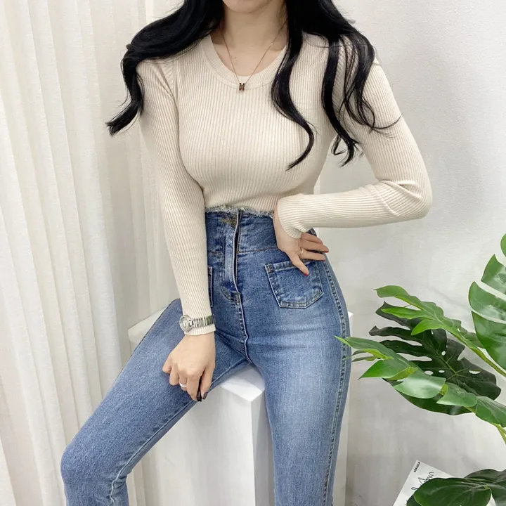 [당일방송-아이,블랙만/묶음할인] 봄 가을 겨울 이안 코이 부들 라운드 골지 니트 티셔츠 이너티 상세 이미지 10