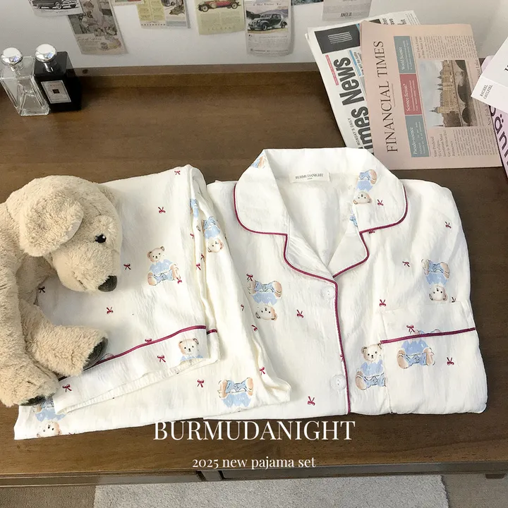 레드곰돌이 리본 긴팔 셔츠 봄 가을 겨울 파자마 잠옷 상하 세트 #B.Night #289 상세 이미지 5