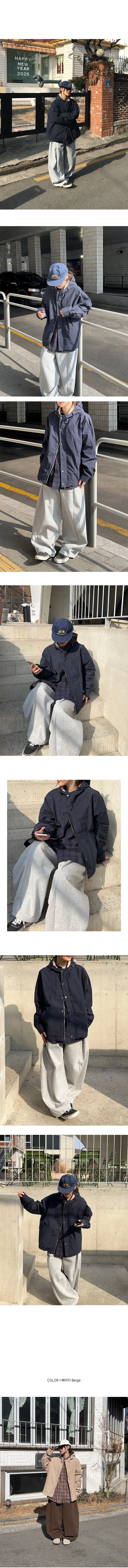 남녀공용 타코 배색 후드 야상 자켓 (3color) 상세 이미지 3