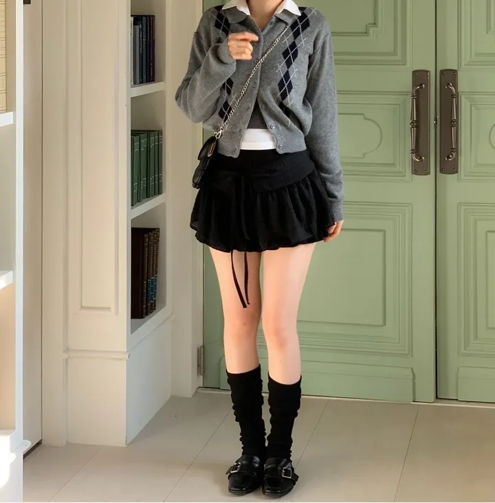 [캐시미어가디건ෆ잘록핏]르본 배색 아가일 패턴 잘록 시보리 카라넥 캐시미어 울니트 버튼 가디건 4color 상세 이미지 24