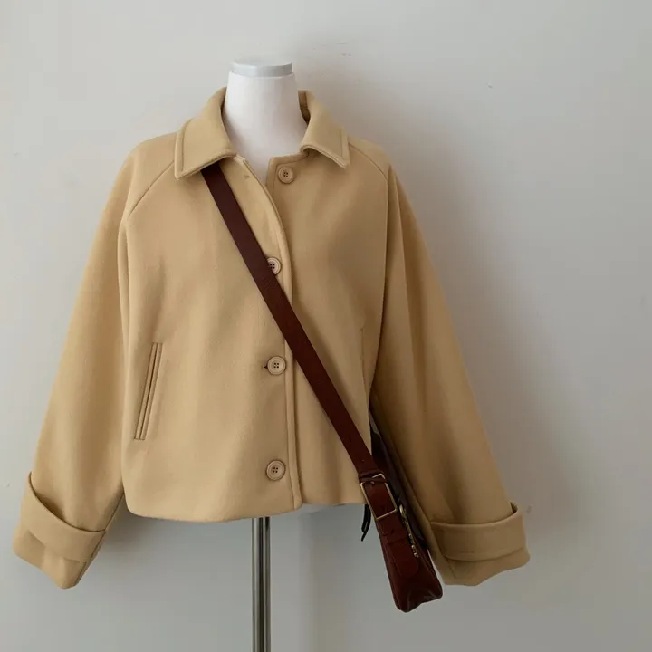 봄가을 크롭재킷 오버핏 아이보리 블랙 싱글버튼 숏코트 상세 이미지 56