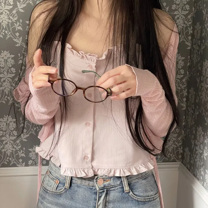 6color 루니 여리핏 리본 시스루 롱슬리브 가디건 상세 이미지 48