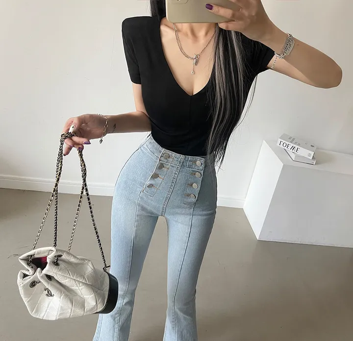 패드 브이넥 스판 절개 슬림 티셔츠 상세 이미지 65
